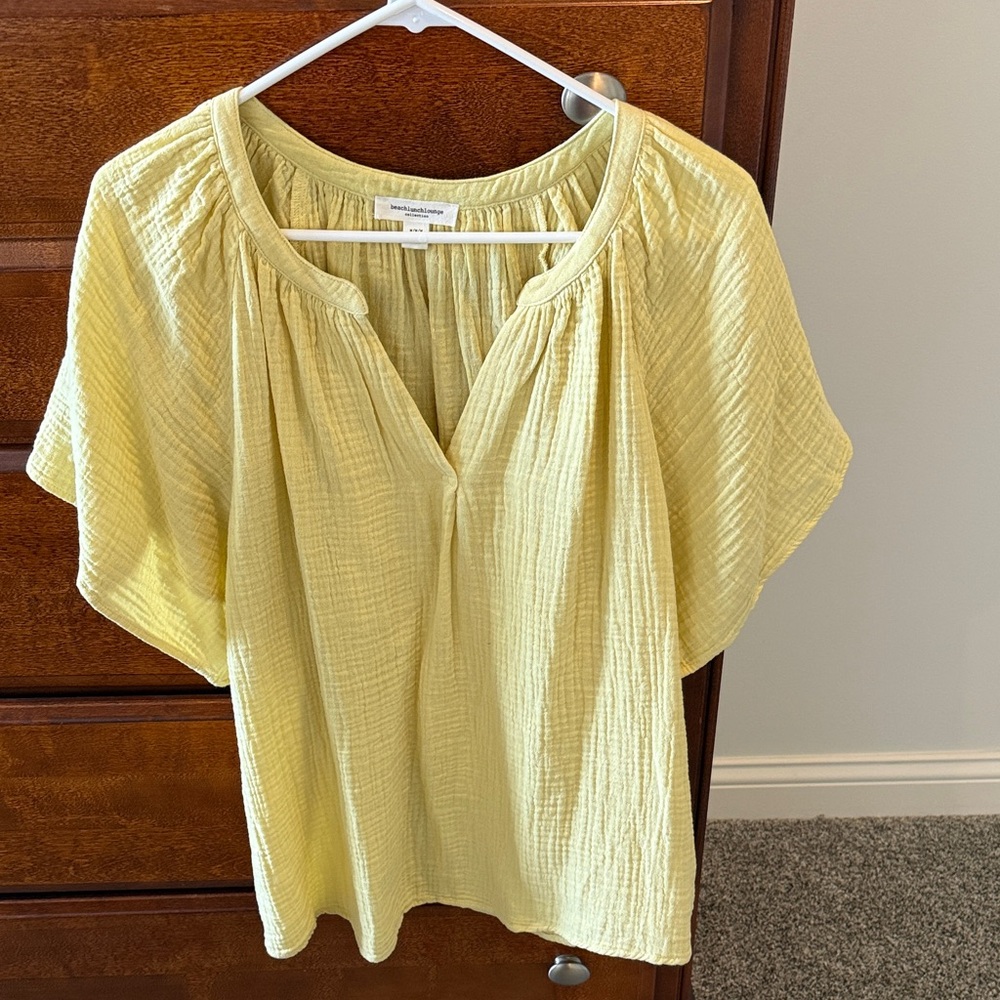 beachlunchlounge Soft Cotton Gauze Tunic Top in Pale Yellow